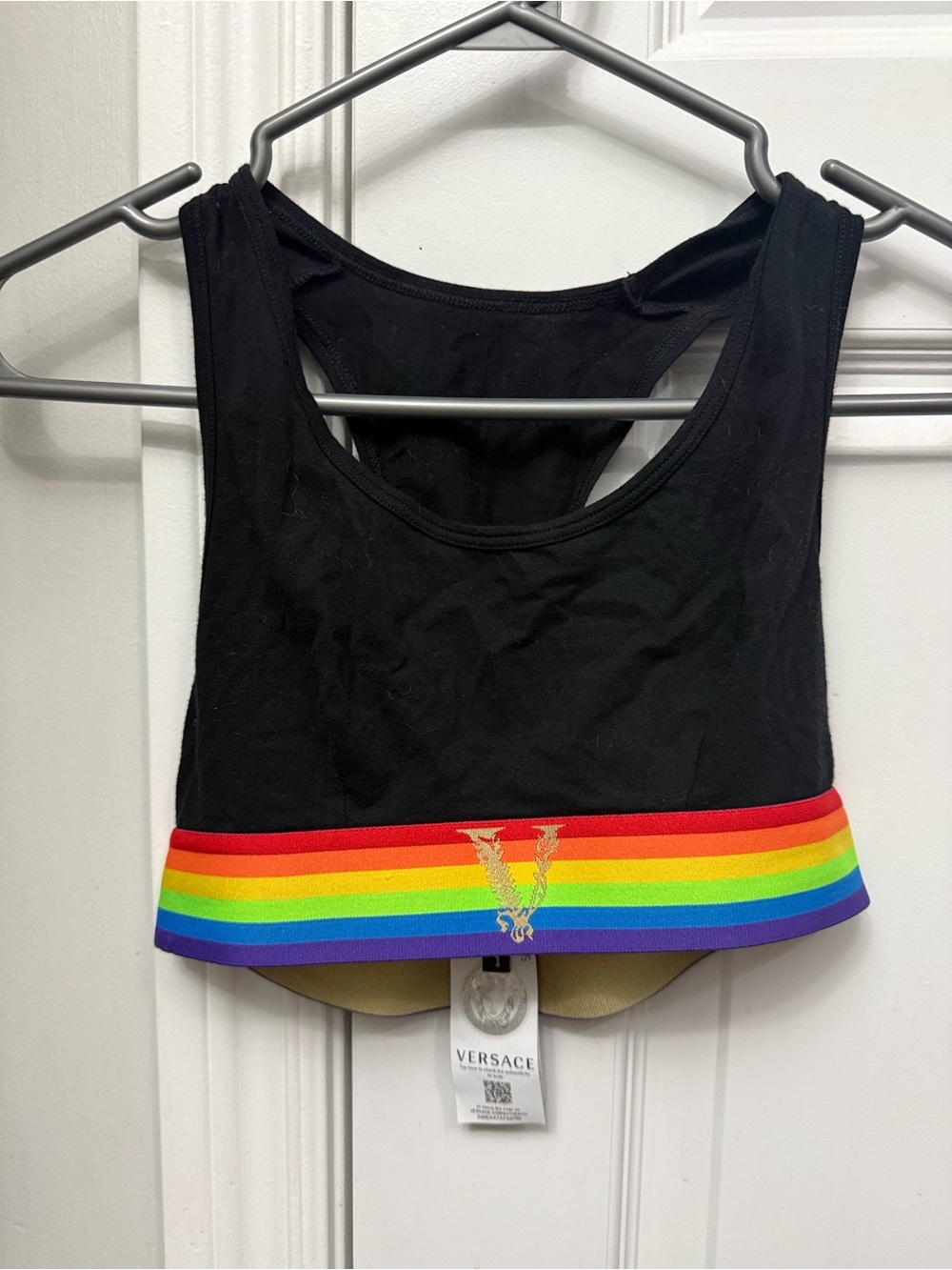 Versace Black Sports Bra with Rainbow Elastic Band